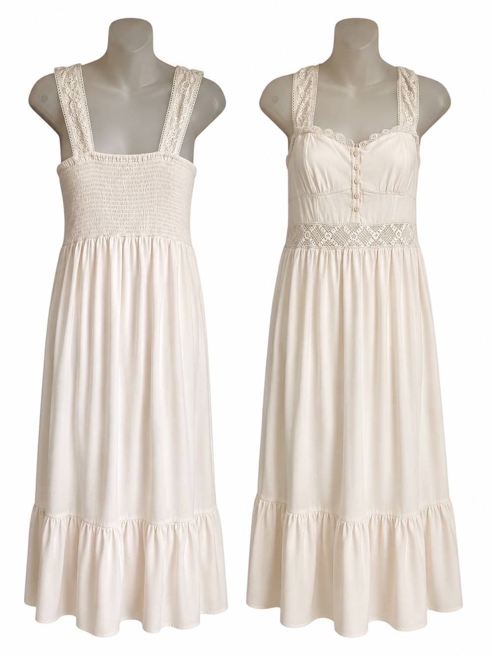 Cottagecore Prairie American Eagle Ivory Heritage Maxi Boho Dress Lace Trim M